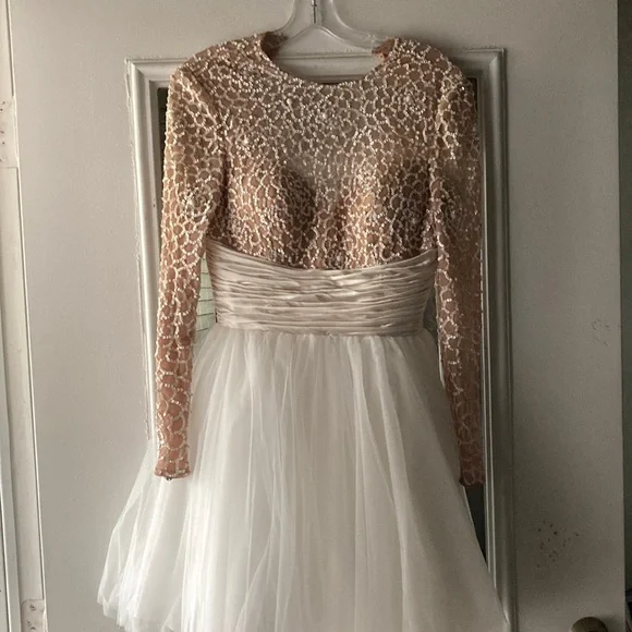 By Brittany | Dresses | Prom Dress White Bottom With Beige Too And White Sequins Wore X 2 Years Old | Poshmark By Brittany | Dresses | Prom Dress White Bottom With Beige Too And White Sequins Wore X 2 Years Old | Poshmark